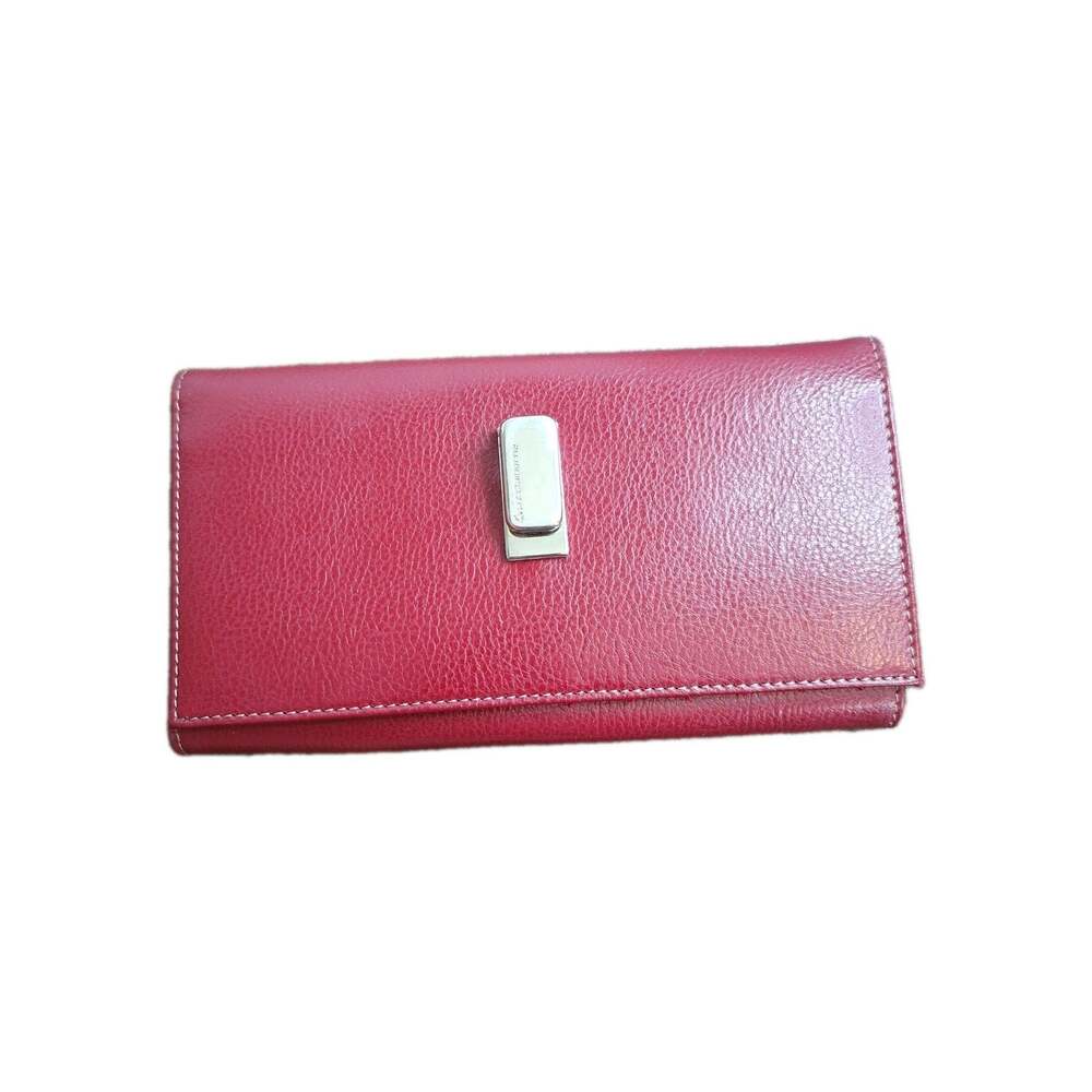 Liz Claiborne Wallet Red Leather Granny Smith Flat Basics Unique Clasp NWOT